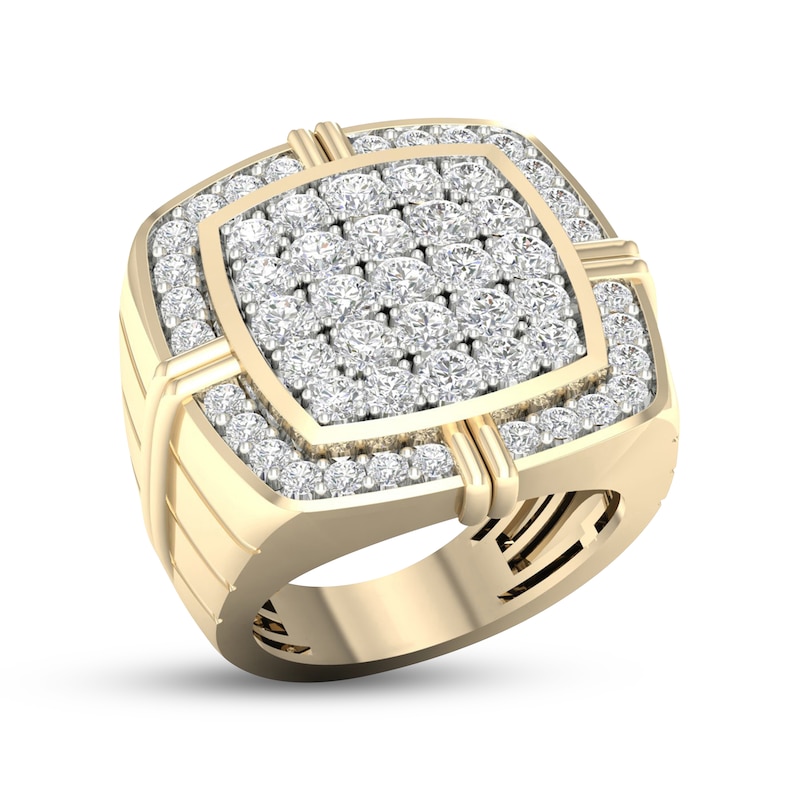 Men's Diamond Square Border Ring 3 ct tw Round-cut Yellow Gold Plated