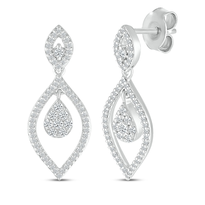 Multi-Diamond Marquise Dangle Earrings 1/2 ct tw White Gold Plated