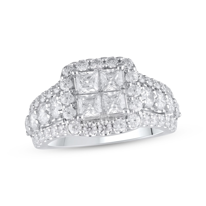 Lab-Created Diamonds by Princess-Cut Quad Engagement Ring 3 ct tw White Gold Plated