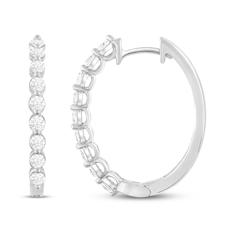 Lab-Created Diamonds by Oval Hoop Earrings 1 ct tw White Gold Plated