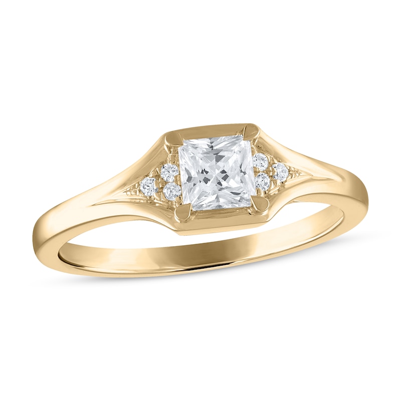 Diamond Engagement Ring 1/2 ct tw Princess & Round Yellow Gold Plated