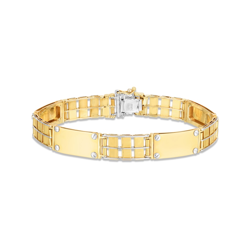 Men's Railroad Link Bracelet Two-Tone Gold Plated 8.5