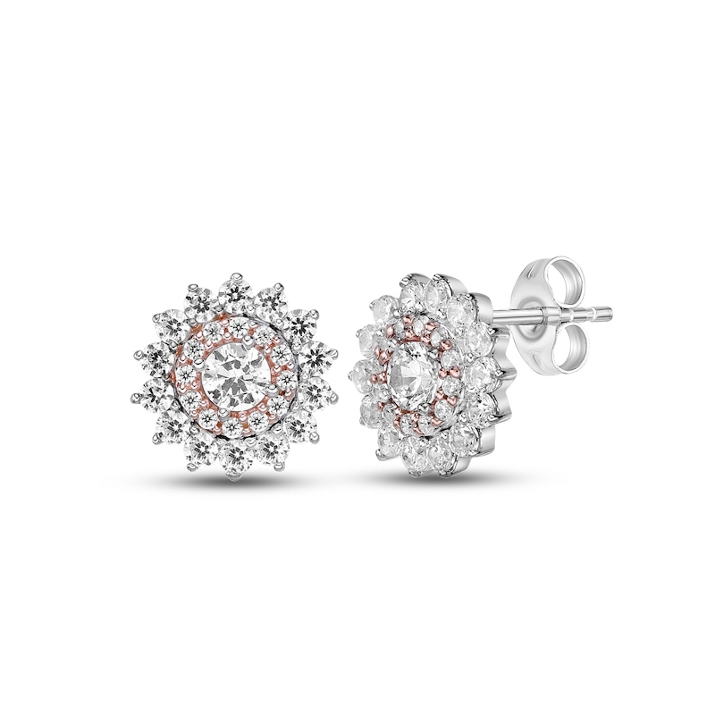 Diamond Starburst Stud Earrings 1 ct tw Round-cut Rose Gold Plated