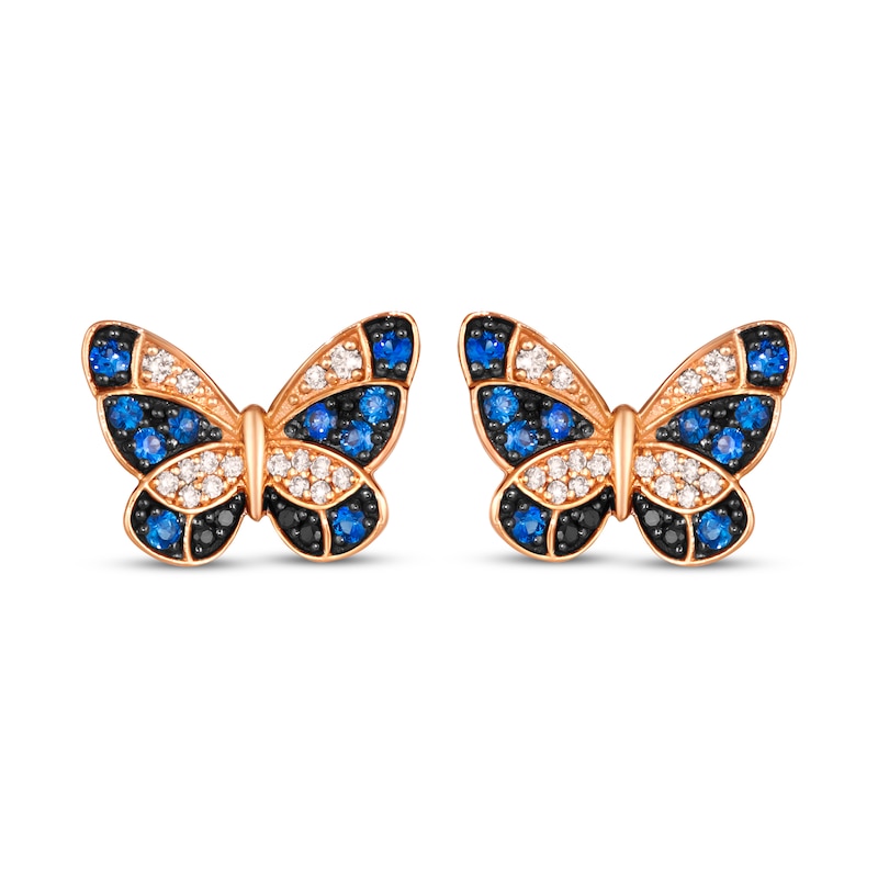 Le Vian Sapphire Butterfly Earrings 1/4 ct tw Diamonds Strawberry Gold Plated
