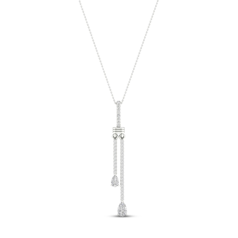Diamond Double Drop Necklace 1/2 ct tw Pear & Round-cut White Gold Plated 18