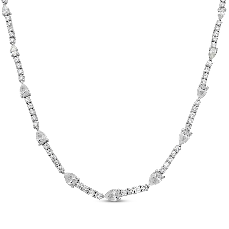 Pear-Shaped & Round-Cut Diamond Station Necklace 12 ct tw White Gold Plated 18