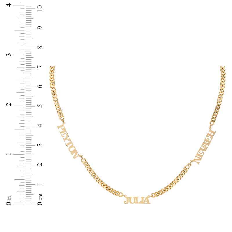 Three-Name Curb Chain Necklace Yellow Gold Plated 18
