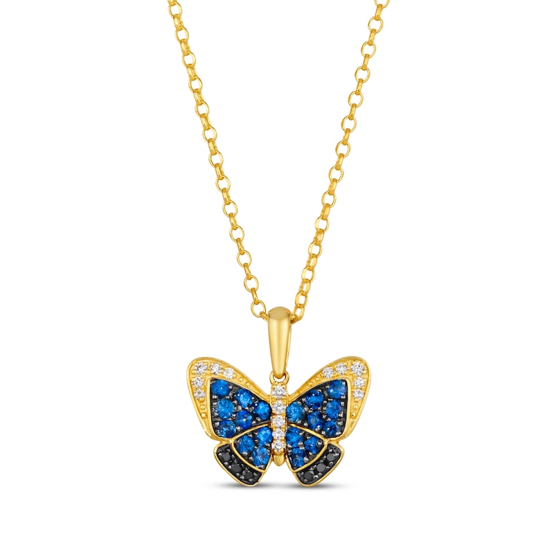 Le Vian Blue Sapphire & Diamond Butterfly Necklace 1/8 ct tw Honey Gold Plated 19