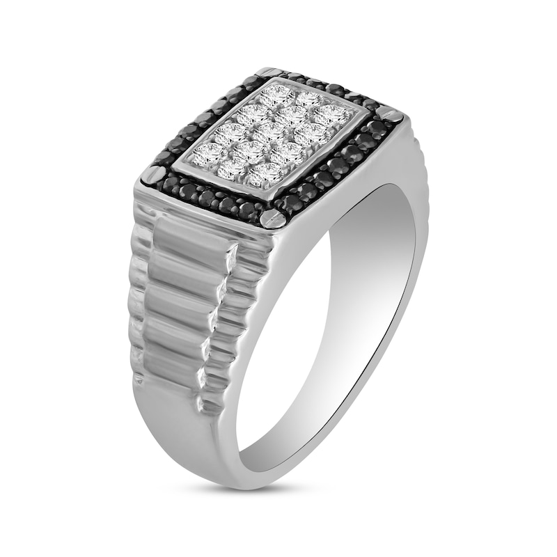 Men's Black & White Diamond Ring 1 ct tw White Gold Plated