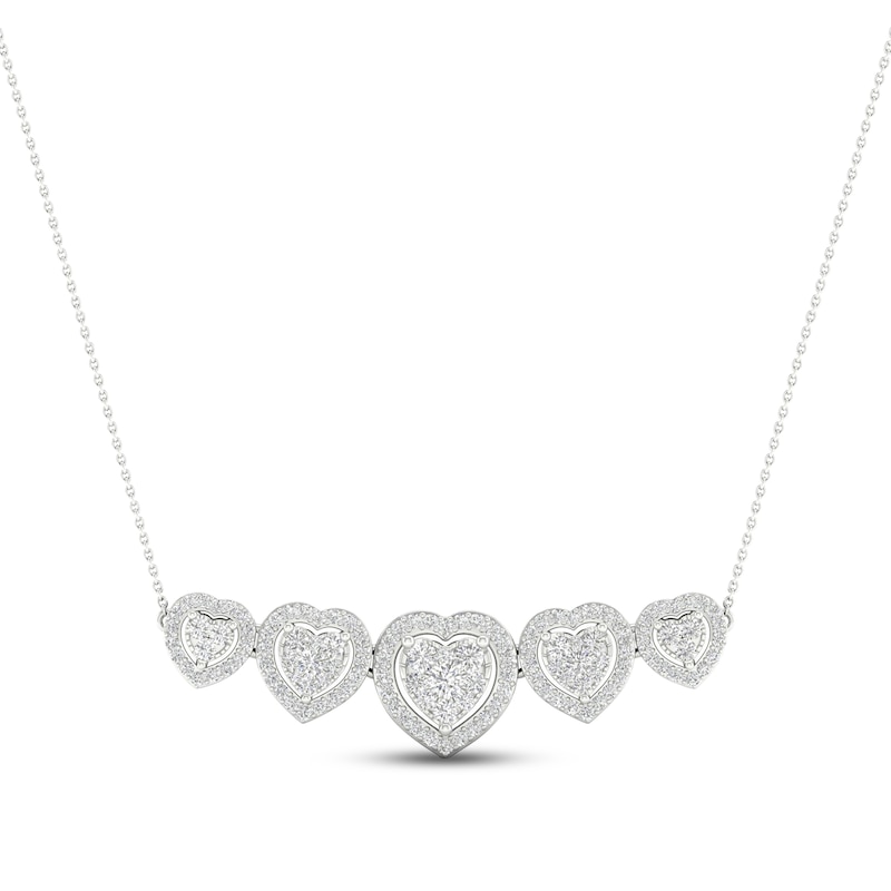 Diamond Five-Heart Necklace 1/2 ct tw Round-cut White Gold Plated 18