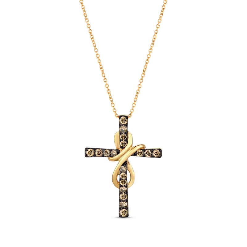 Le Vian Chocolate Diamond Cross Necklace 1/2 ct tw Honey Gold Plated 18
