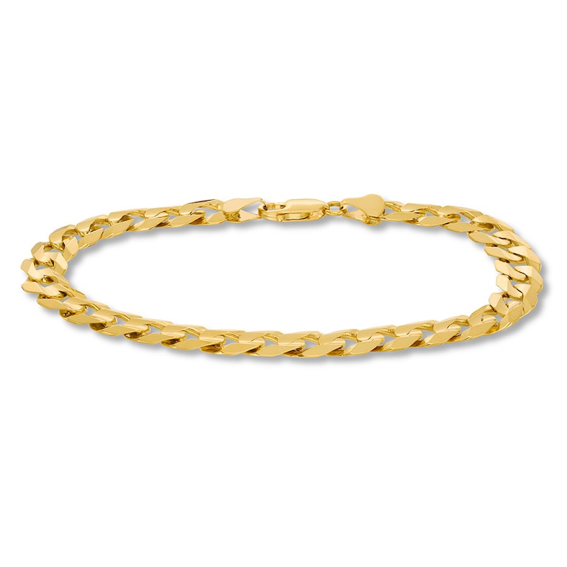Solid Cuban Curb Chain Bracelet Yellow Gold Plated 9