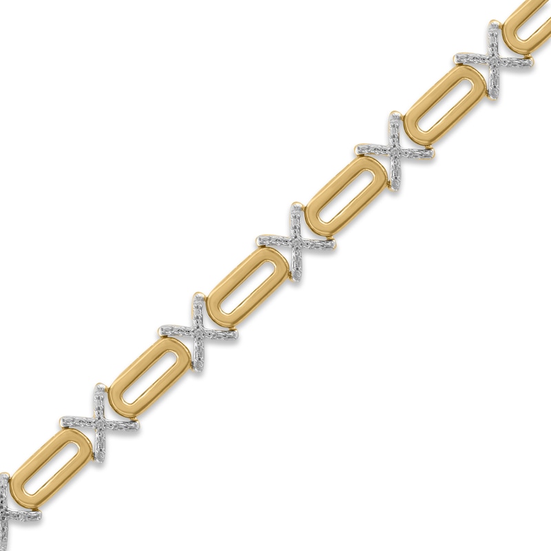 Diamond XO Paperclip Bracelet 1/6 ct tw Round-cut Yellow Gold Plated 7.25