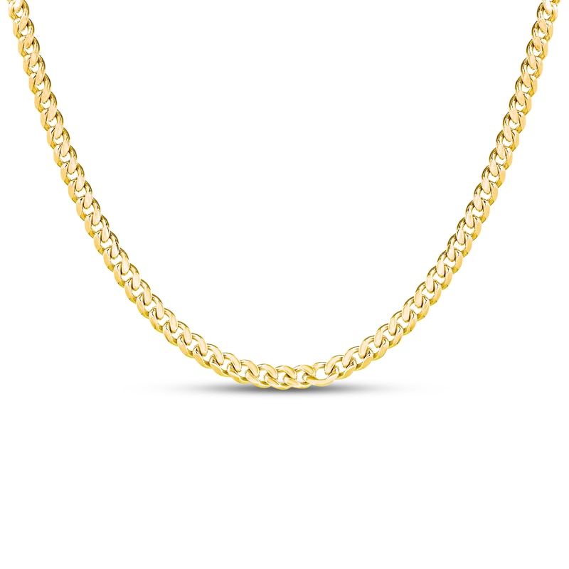 Solid Cuban Curb Chain Necklace Yellow Gold Plated 24