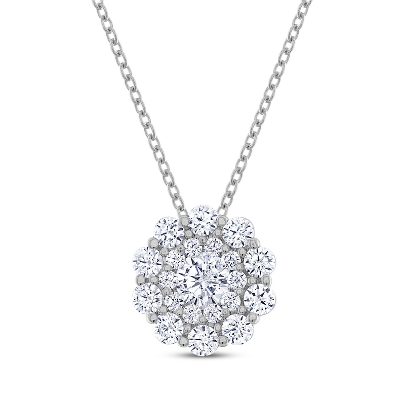 THE LEO Multi-Diamond Center Necklace 1 ct tw Round-Cut White Gold Plated 19