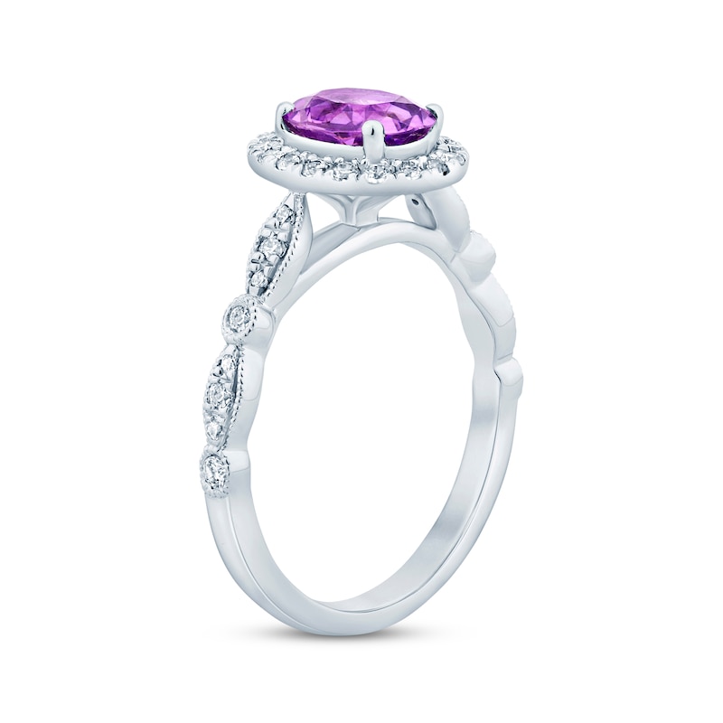Amethyst & Diamond Oval Halo Engagement Ring 1/3 ct tw Round-cut White Gold Plated