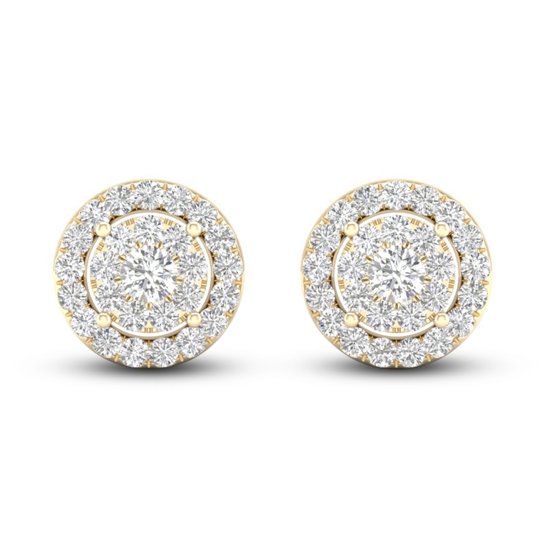Diamond Halo Stud Earrings 1 ct tw Round-Cut Yellow Gold Plated