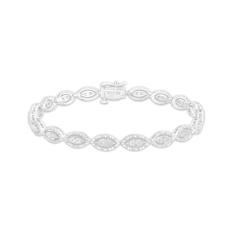 Multi-Diamond Marquise Link Bracelet 1/2 ct tw White Gold Plated 7.25