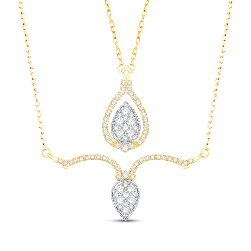 Multi-Diamond Pear Convertible Necklace 3/8 ct tw Round-cut Yellow Gold Plated 18