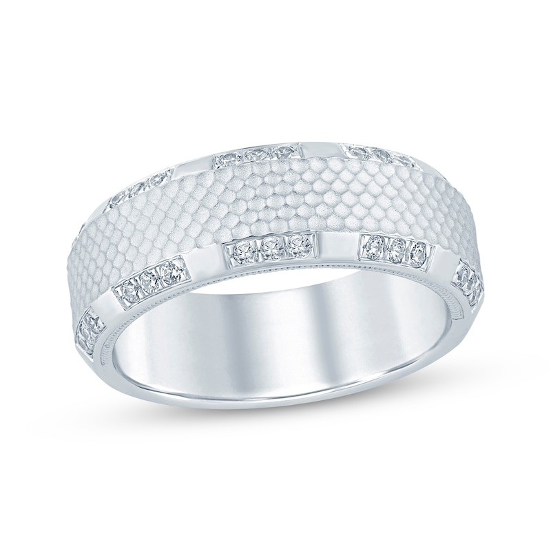 Men's Diamond Sandblast Textured Wedding Band 1/3 ct tw Round-cut White Gold Plated