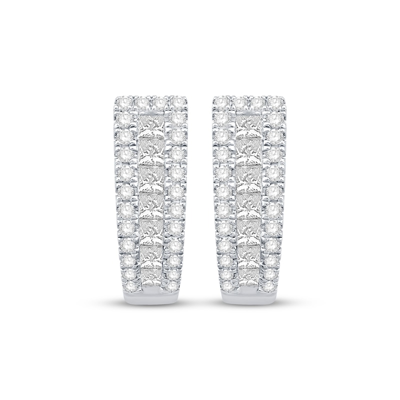 Princess & Round-Cut Diamond Tapered Hoop Earrings 1 ct tw White Gold Plated