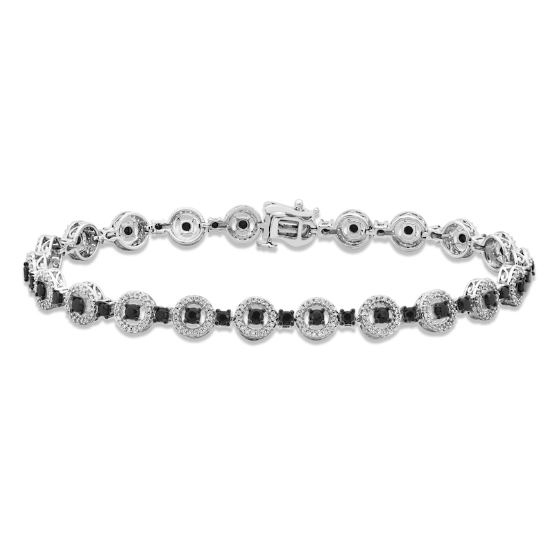 Black & White Diamond Line Bracelet 2 ct tw Round-cut White Gold Plated 7.25