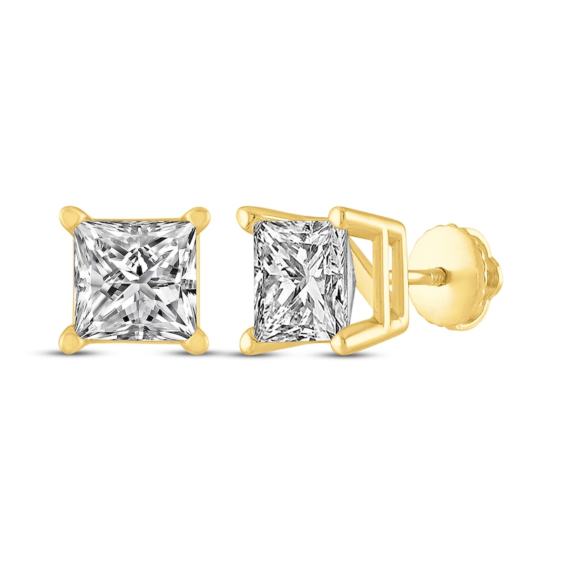 Princess-Cut Diamond Solitaire Stud Earrings 1-1/2 ct tw Yellow Gold Plated