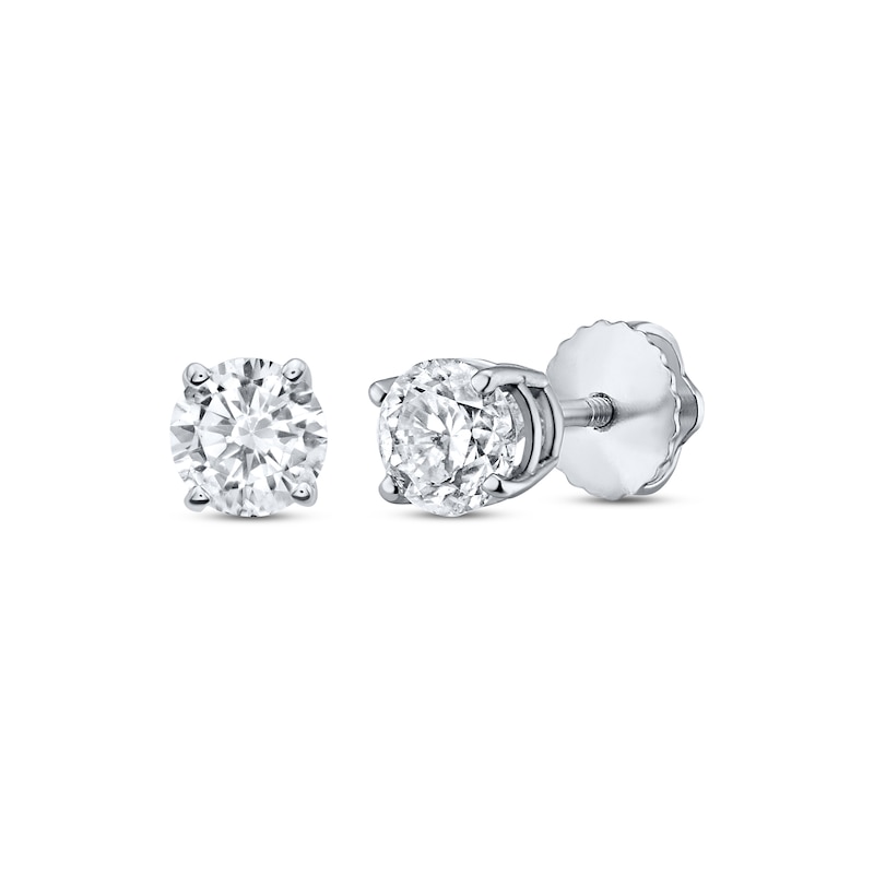 Diamond Solitaire Stud Earrings 7/8 ct tw Round-cut White Gold Plated