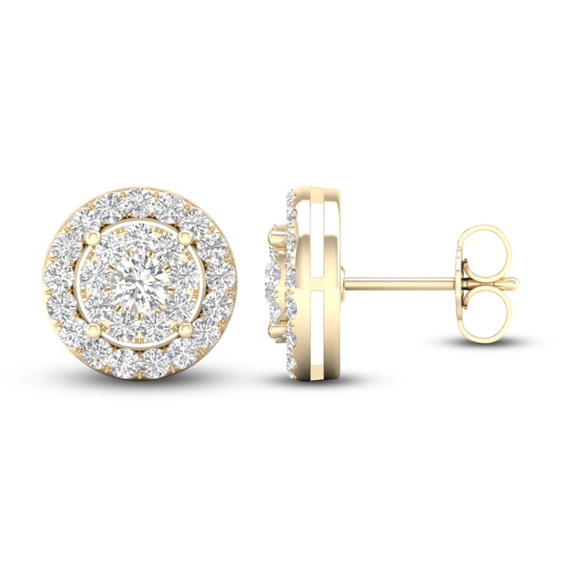 Diamond Halo Stud Earrings 1 ct tw Round-Cut Yellow Gold Plated