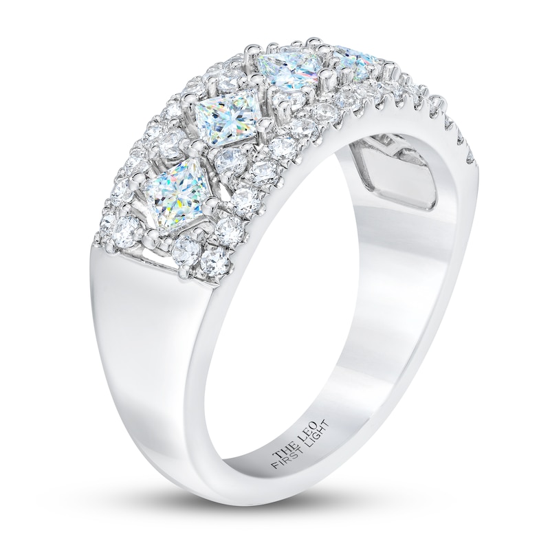 THE LEO First Light Diamond Princess & Round-Cut Anniversary Ring 1-1/2 ct tw White Gold Plated