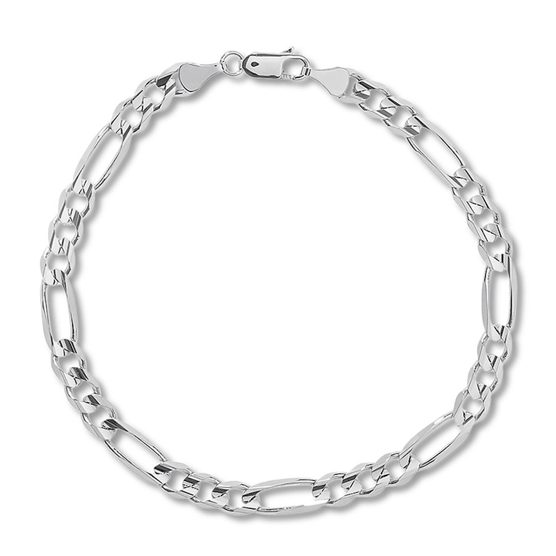 Solid Figaro Link Bracelet White Gold Plated 8.5