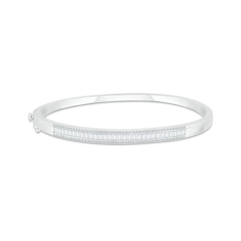 Baguette & Round-Cut Diamond Bangle Bracelet 1 ct tw White Gold Plated