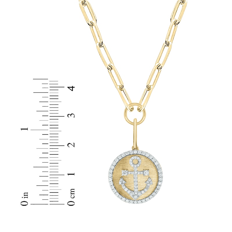 Round-Cut Diamond Anchor Disc Paperclip Chain Y-Drop Necklace 3/4 ct tw Yellow Gold Plated 18”