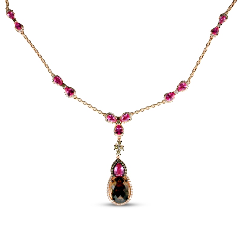 Le Vian Chocolatier Quartz/Sapphire Necklace 1 ct tw Diamonds Strawberry Gold Plated