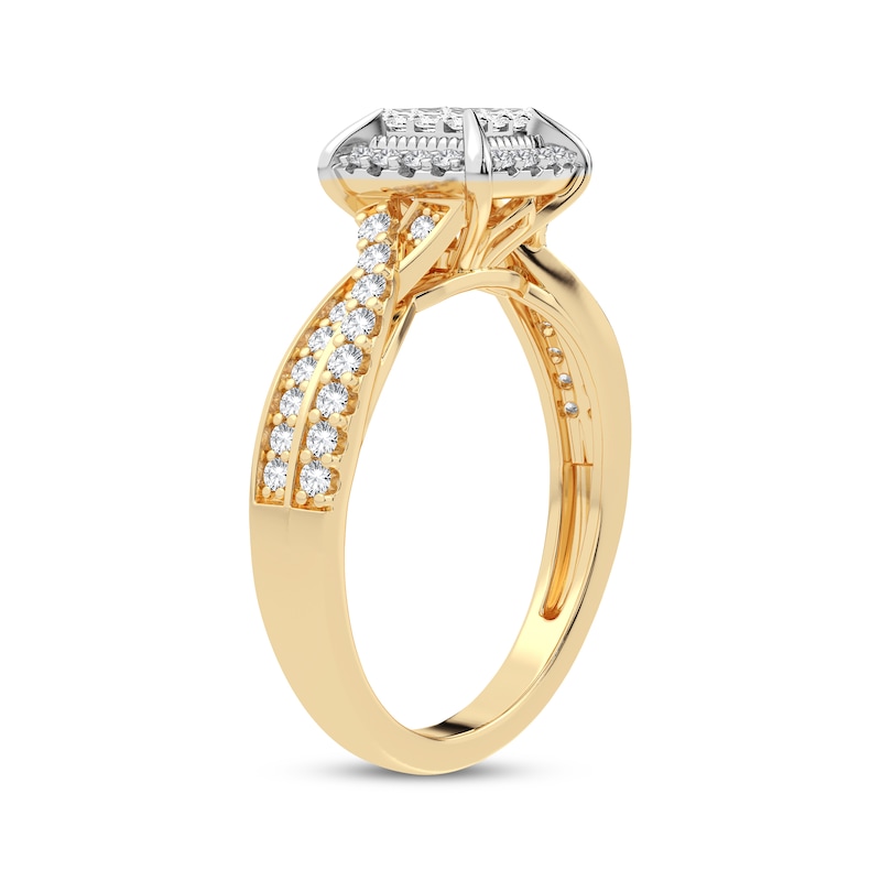 Multi-Diamond Center Engagement Ring 3/8 ct tw Princess & Round-cut Yellow Gold Plated