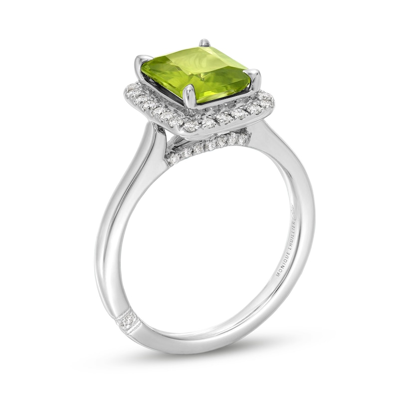 Monique Lhuillier Bliss Radiant-Cut Peridot & Diamond Frame Engagement Ring 1/4 ct tw White Gold Plated