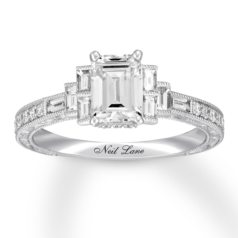 Neil Lane Emerald-cut Diamond Engagement Ring 1-3/8 ct tw White Gold Plated