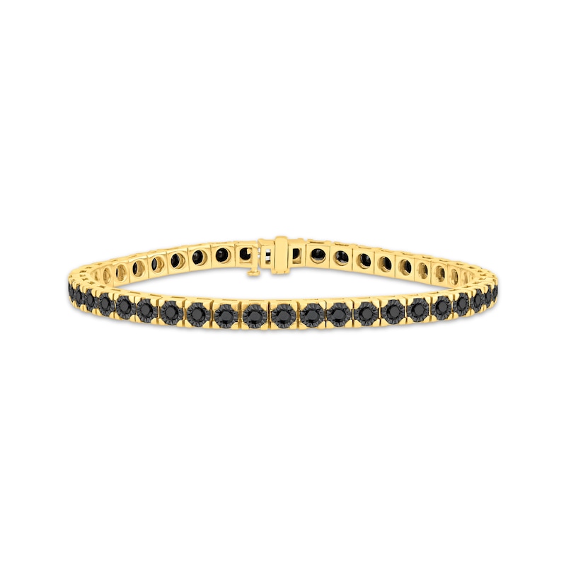 Men's Black Diamond Square Link Tennis Bracelet 3 ct tw Yellow Gold Plated 8.5