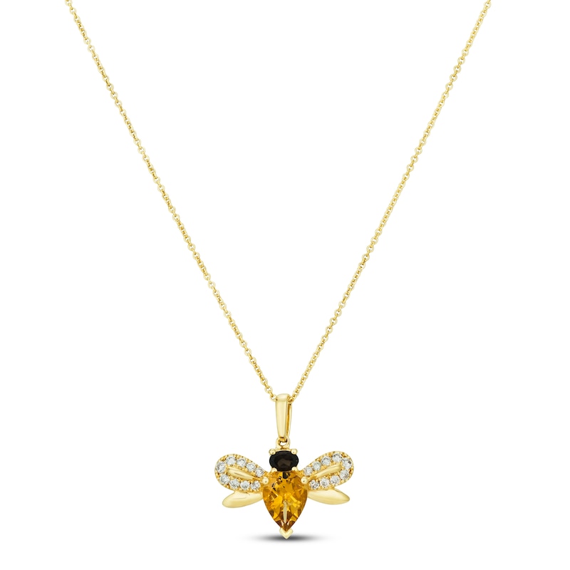 Le Vian Citrine/Quartz Bee Necklace 1/5 ct tw Diamonds Honey Gold Plated 18