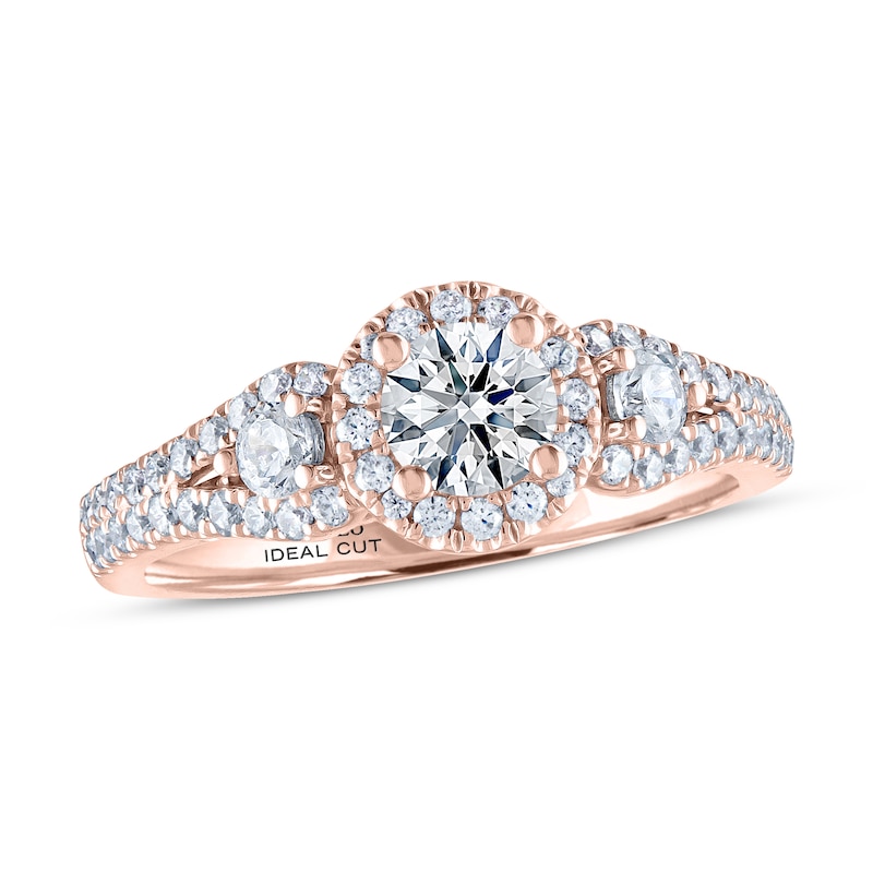 THE LEO Ideal Cut Diamond Three-Stone Engagement Ring 1 ct tw Rose Gold Plated