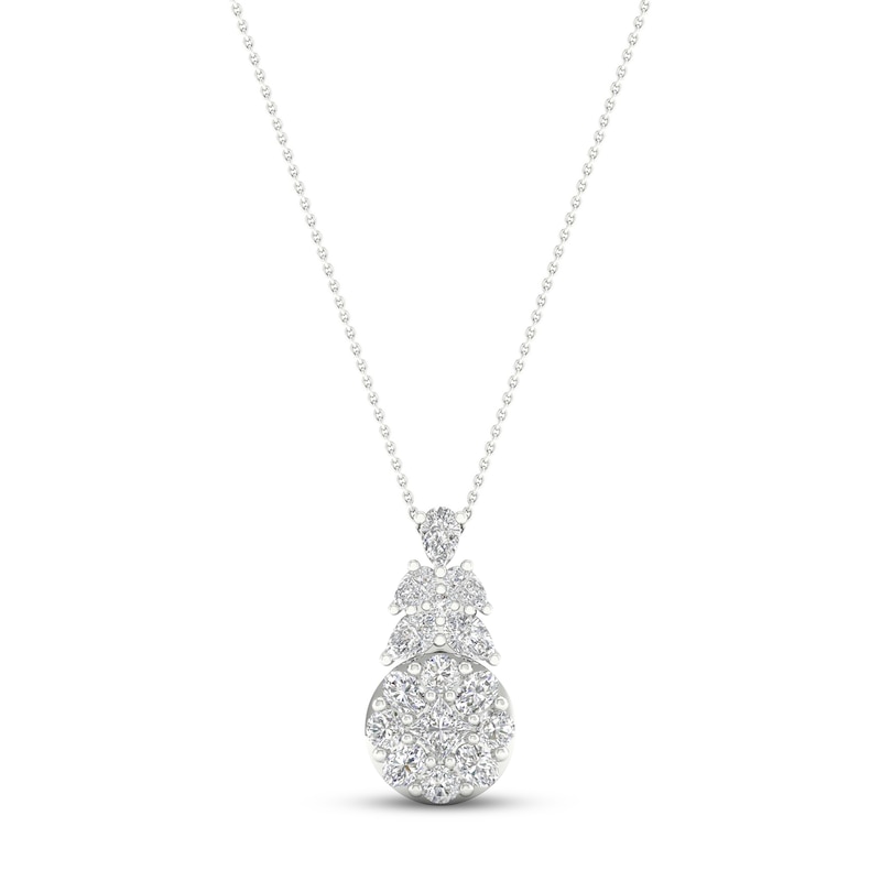 Multi-Diamond Necklace 2 ct tw Pear, Princess, Oval & Round-cut White Gold Plated 18