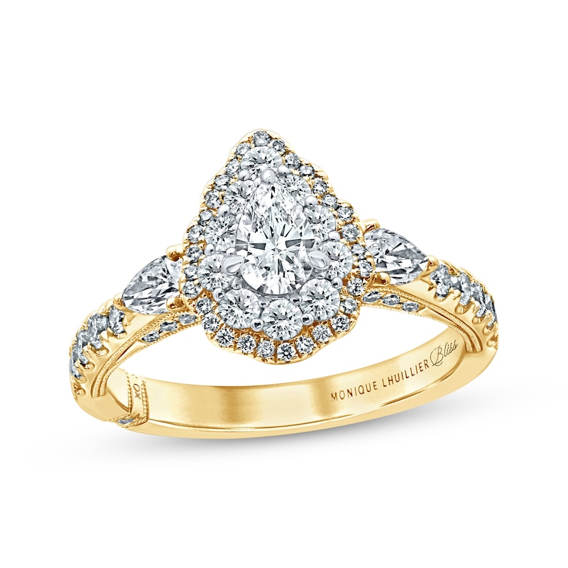 Monique Lhuillier Bliss Pear-Shaped Diamond Engagement Ring 1-1/4 ct tw Two-Tone Gold Plated
