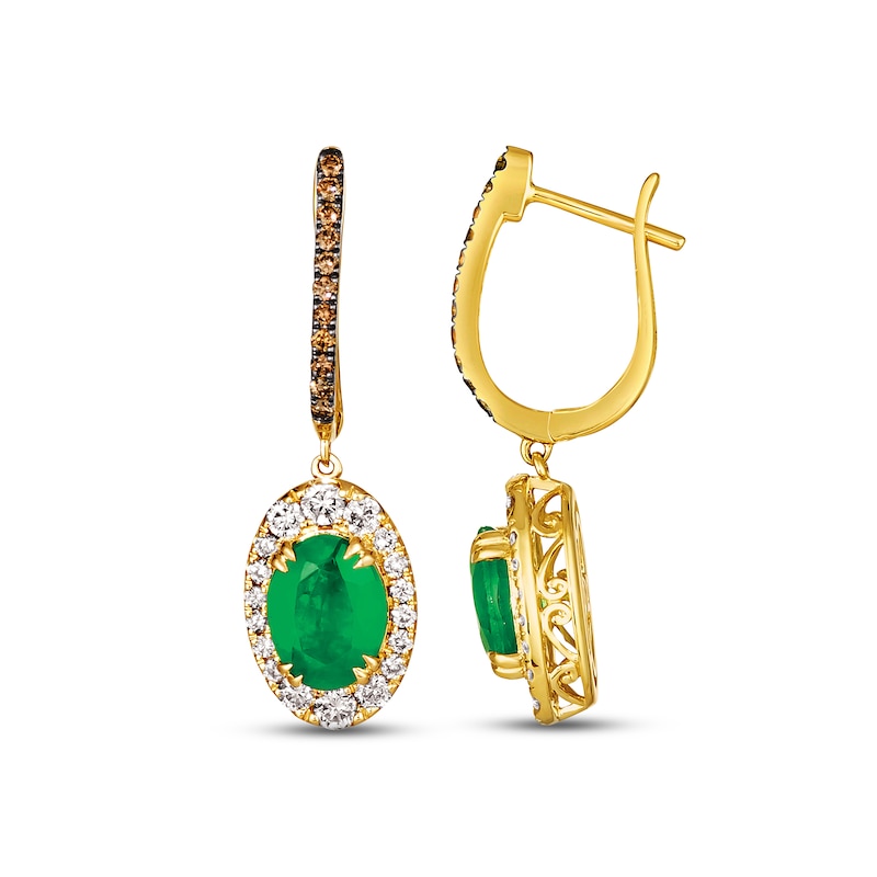 Le Vian Emerald Dangle Earrings 3/4 ct tw Diamonds Honey Gold Plated