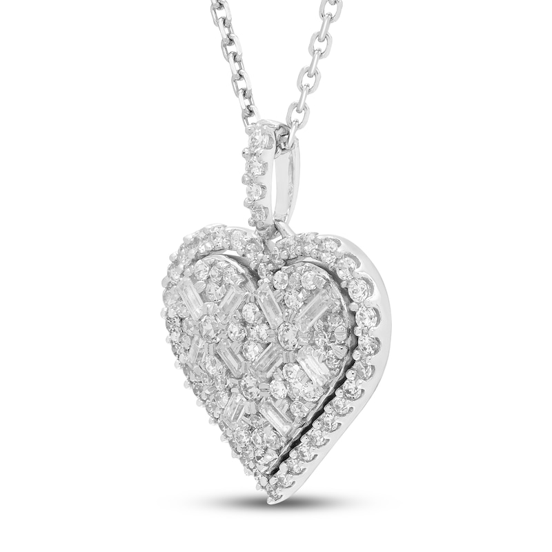 Neil Lane Diamond Heart Necklace 1/2 ct tw Baguette & Round-cut White Gold Plated 19
