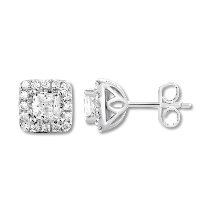 THE LEO Diamond Earrings 1 ct tw Princess & Round-cut White Gold Plated