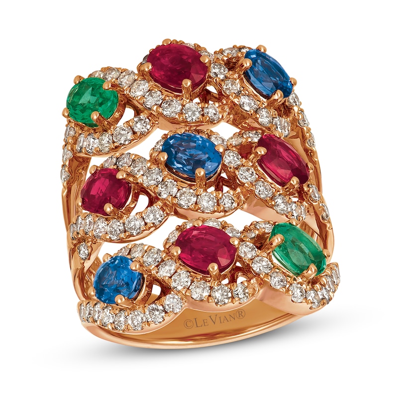 Le Vian Creme Brulee Multi-Gemstone Ring 1-3/4 ct tw Diamonds Strawberry Gold Plated - Size 7