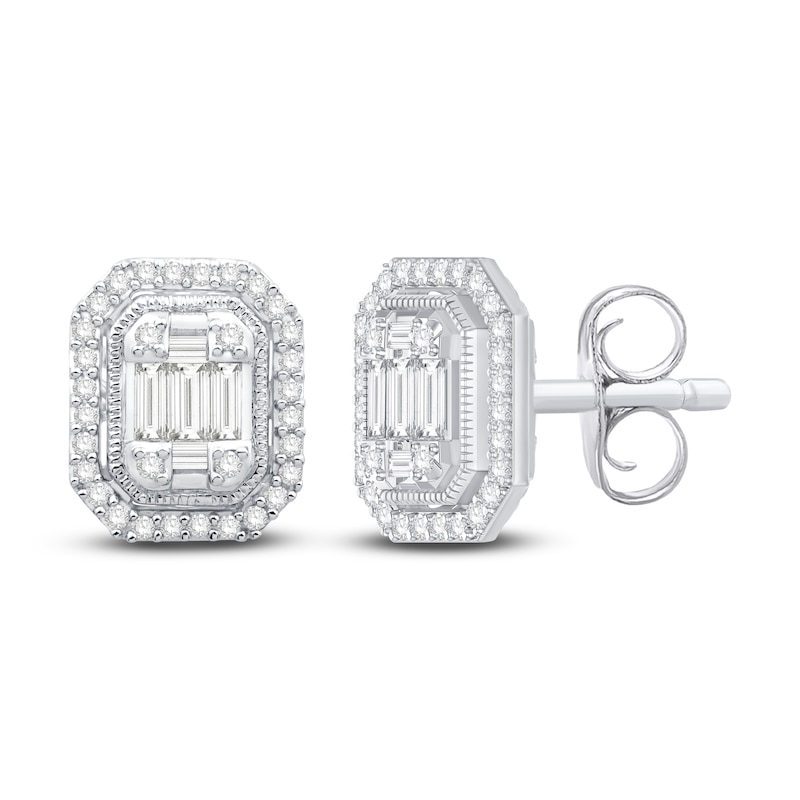 Neil Lane Diamond Earrings 3/8 ct tw Baguette & Round-Cut White Gold Plated