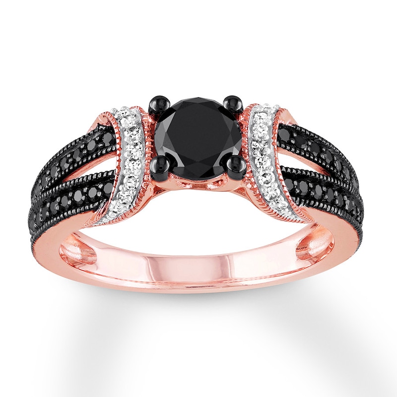 Black & White Diamond Engagement Ring 1 ct tw Rose Gold Plated