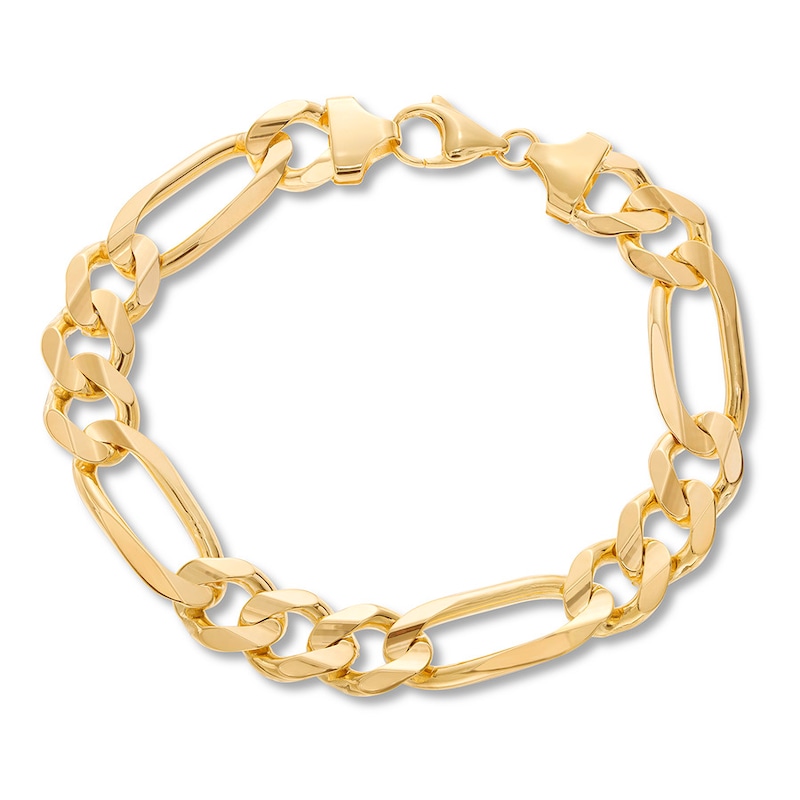 Solid Figaro Link Bracelet Yellow Gold Plated 9