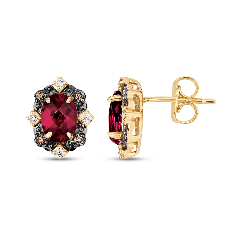 Le Vian Diamond & Rhodolite Garnet Earrings 1/10 ct tw Diamonds Honey Gold Plated
